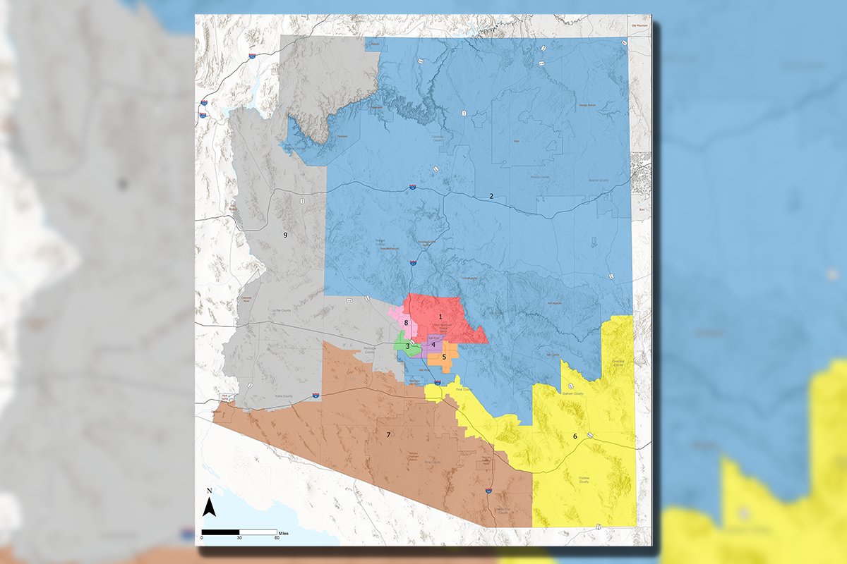 The latest version of the Approved Congressional Draft Map was adopted on Oct. 28, 2021 by the Arizona Independent Redistricting Commission. Learn more about
Arizona’s redistricting process at: irc.az.gov.